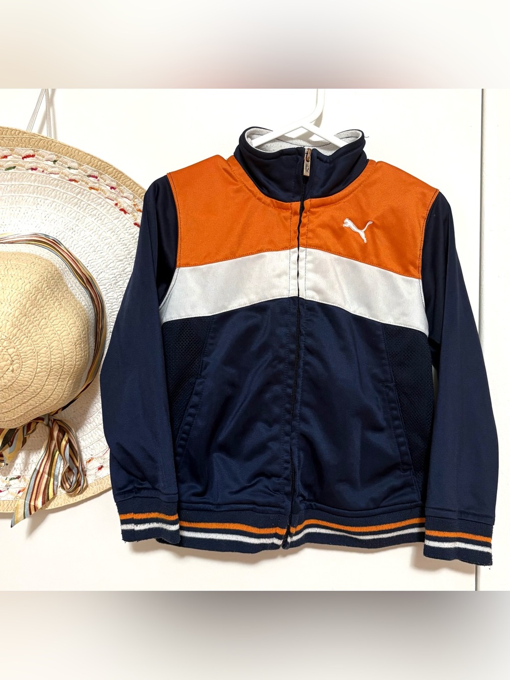 Puma Orange Navy White Colorblock Zip Jacket